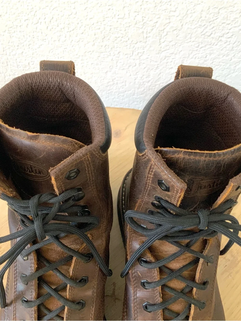 Justin Boots Brown Leather Lace-Up Work Boots with Black Laces